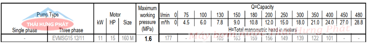 Máy bơm trục đứng Ebara EVMSG 15 12F5 HQ1BEG E/11 15HP