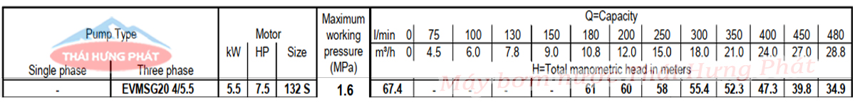 Máy bơm trục đứng Ebara EVMSG 20 4F5 Q1BEG E/5.5 7.5HP