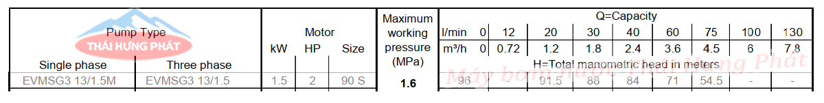 Máy bơm trục đứng Ebara EVMSG 3 13F5 Q1BEG E/1.5 2HP