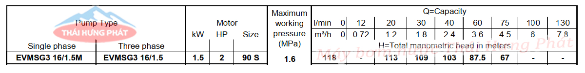 Máy bơm trục đứng Ebara EVMSG 3 16F5 Q1BEG E/1.5 2HP
