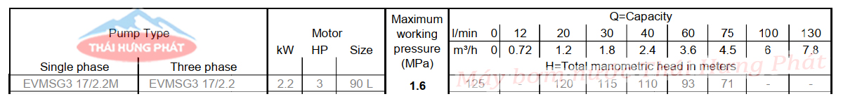 Máy bơm trục đứng Ebara EVMSG 3 17F5 Q1BEG E/2.2 3HP