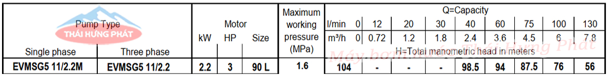 Máy bơm trục đứng Ebara EVMSG 5 11F5 Q1BEG E/2.2 3HP