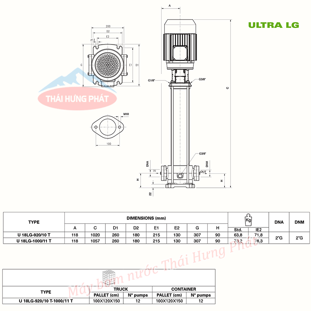 Máy bơm trục đứng Pentax U18LG-920/10T 9.2HP