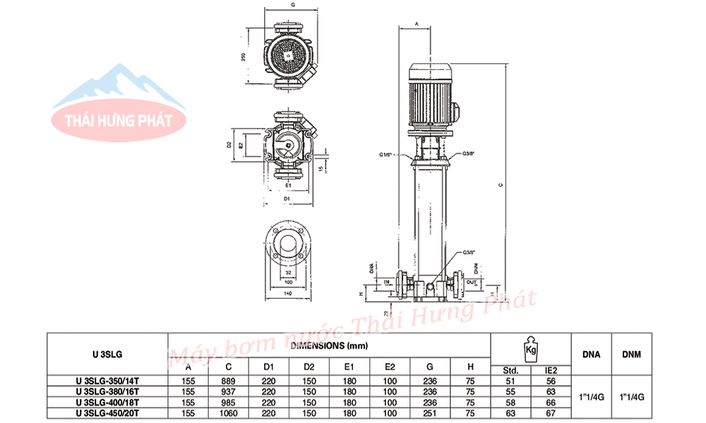 Máy bơm trục đứng Pentax U3SLG-350/ 14T 3.5HP