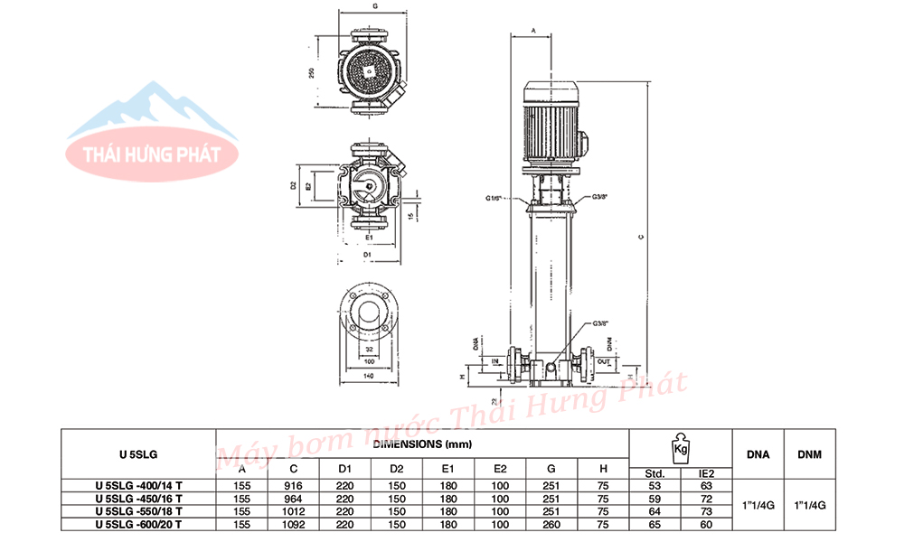 Máy bơm trục đứng Pentax U5SLG-600/ 20T 6HP