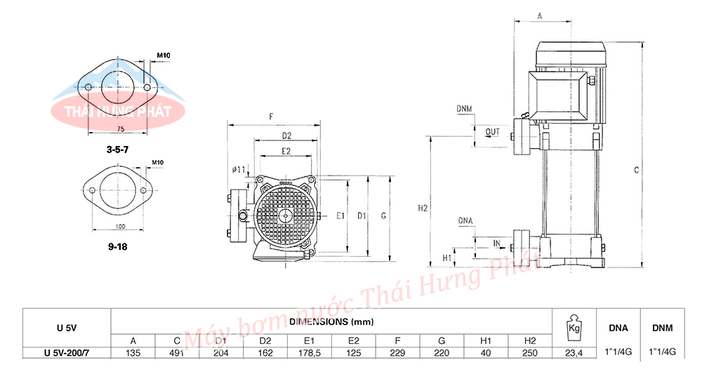 Máy bơm trục đứng Pentax U5V-200/7T 2HP