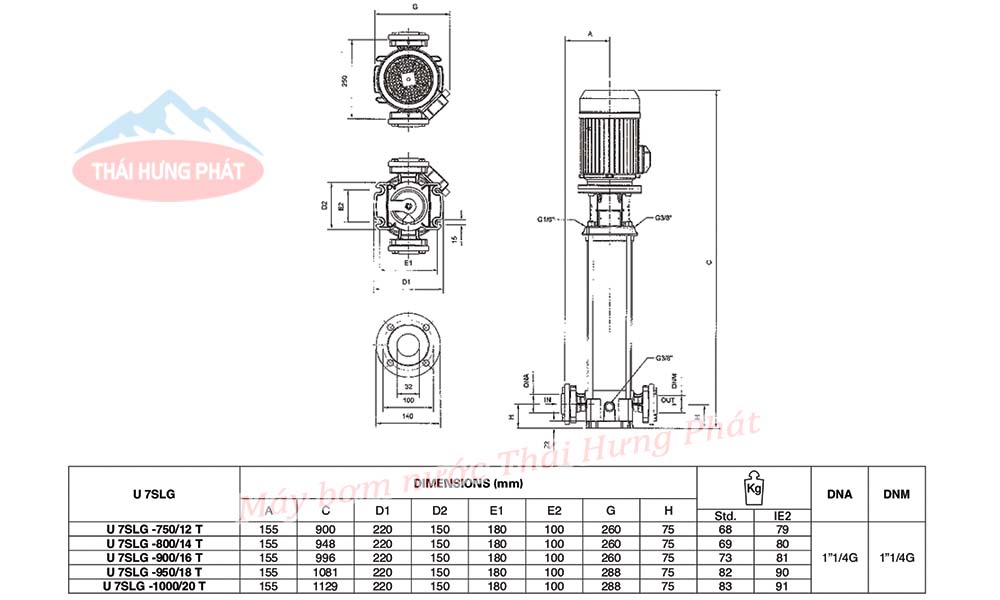 Máy bơm trục đứng Pentax U7SLG-1000/20T 10HP