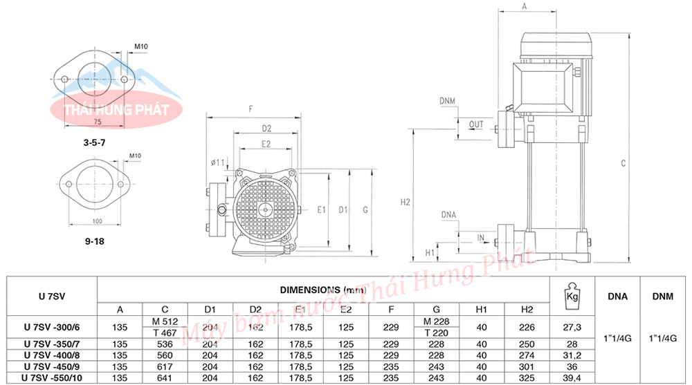 Máy bơm trục đứng Pentax U7SV-300/6T 3HP
