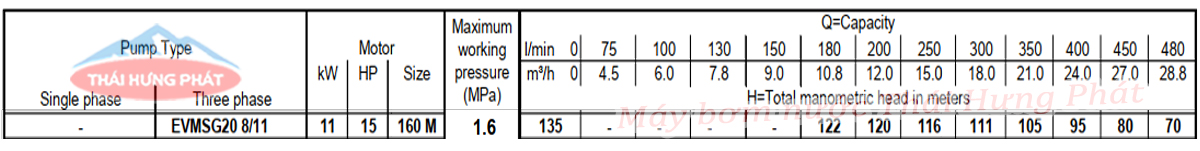 Máy bơm trục đứng Ebara EVMSG 20 8F5 Q1BEG E/11 15HP