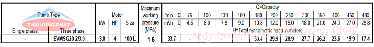 Máy bơm trục đứng Ebara EVMSG 20 2F5 Q1BEG E/3.0 4HP