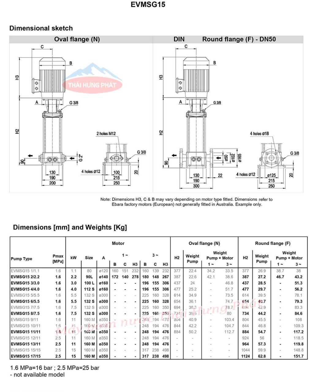 Máy bơm trục đứng Ebara EVMSG 15 13F5 HQ1BEG E/11 15HP