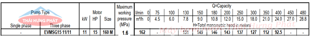 Máy bơm trục đứng Ebara EVMSG 15 11F5 Q1BEG E/11 15HP