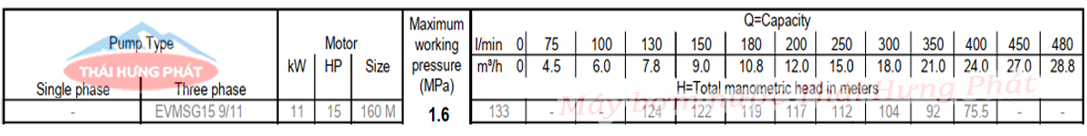 Máy bơm trục đứng Ebara EVMSG 15 10F5 Q1BEG E/11 15HP