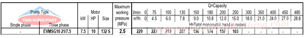 Máy bơm trục đứng Ebara EVMSG 10 21F5 HQ1BEG E/7.5 10HP