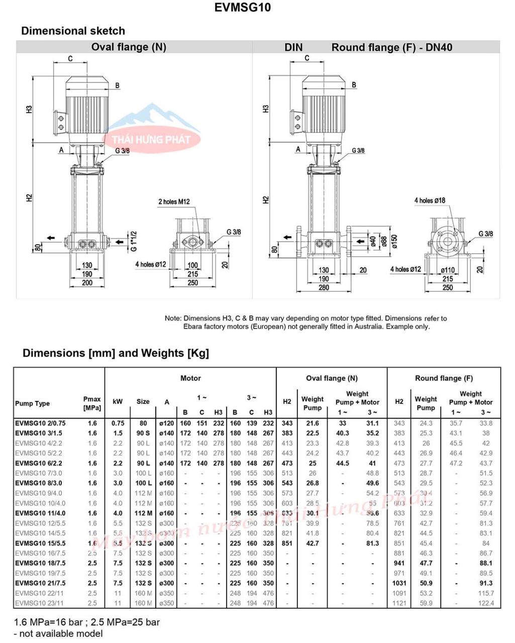Máy bơm trục đứng Ebara EVMSG 10 15F5 Q1BEG E/5.5 7.5HP