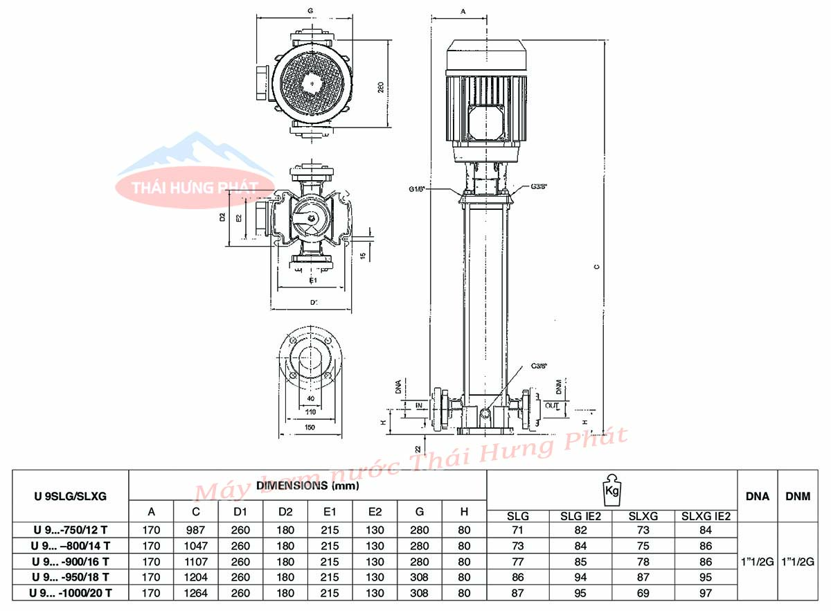 Máy bơm trục đứng Pentax U9SLG-950/18T 9.5HP