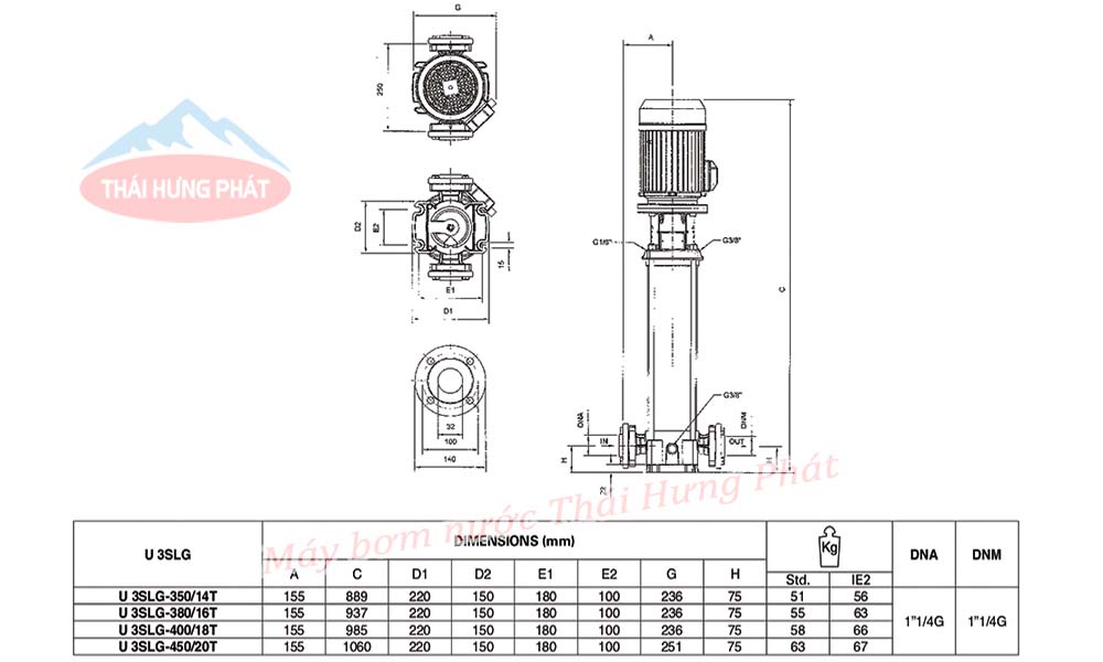 Máy bơm trục đứng Pentax U3SLG-400/ 18T 4HP