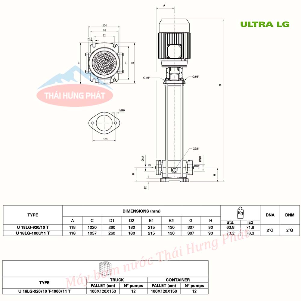 Máy bơm trục đứng Pentax U18LG-920/10T 9.2HP