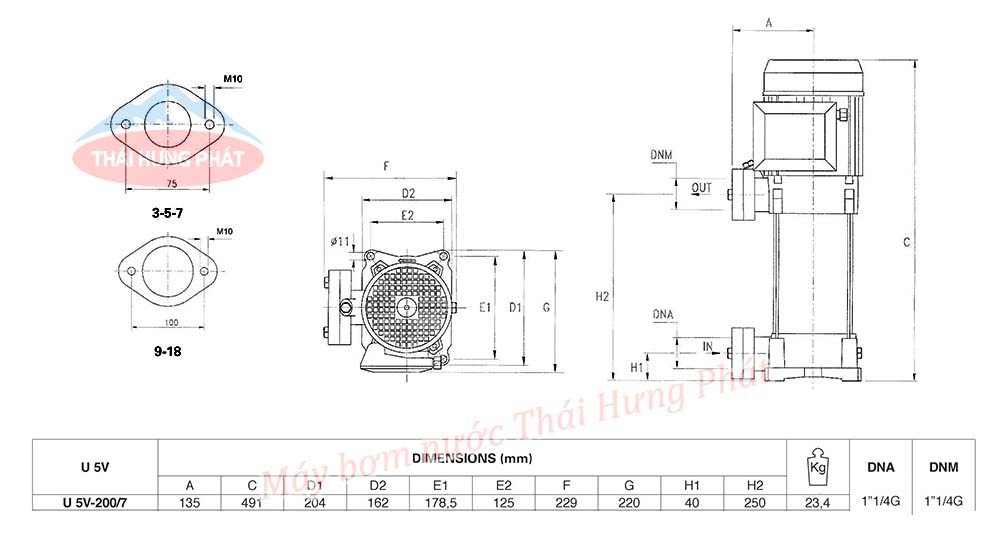 Máy bơm trục đứng Pentax U5V-200/7T 2HP